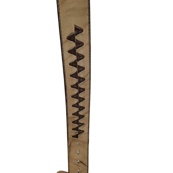 Vintage Nocona Belt Leather Inlay 30 Tan Silver Nickel B R Monogram Buckle - Picture 5 of 10